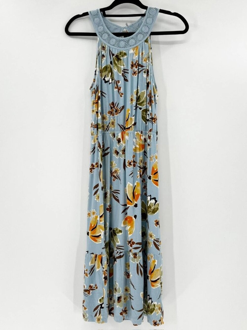 DanielRainn Women's Blue Floral Sleeveless Crochet Midi Dress